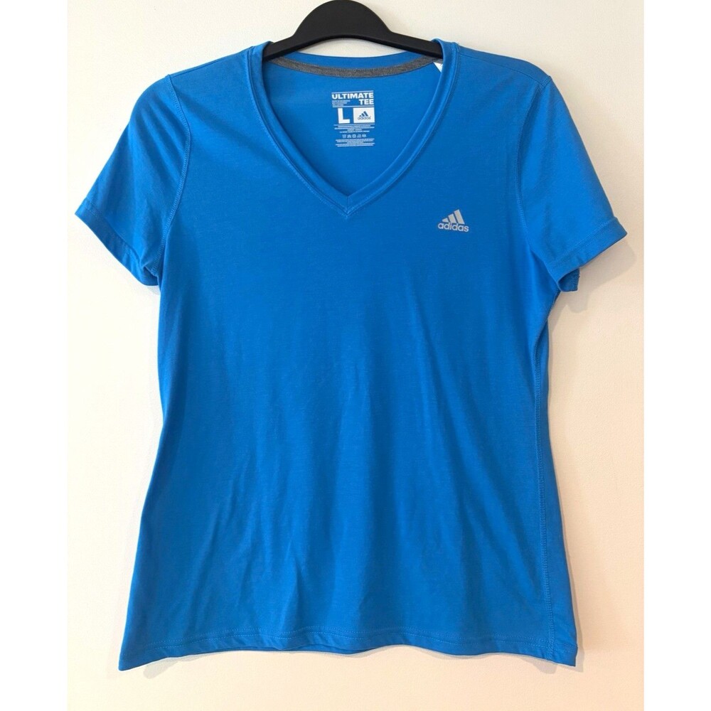 adidas Ultimate Tee Climalite Moisture Wicking V-Neck Blue Women's L